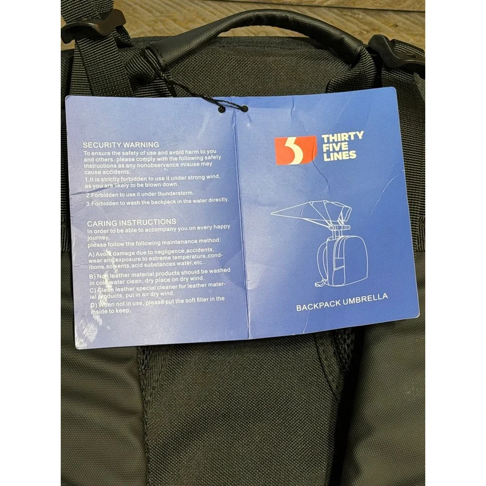 Thirty Five Lines Backpack Umbrella Unisex Large Grey NWT Hands Free Sun Rain